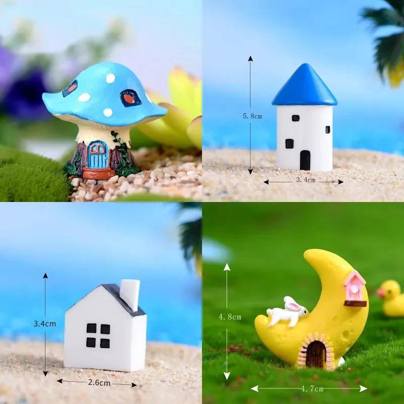 10PCS Mini Resin House Miniature House Fairy Garden Micro Landscape Home Garden Decoration Resin Crafts Decoration Home