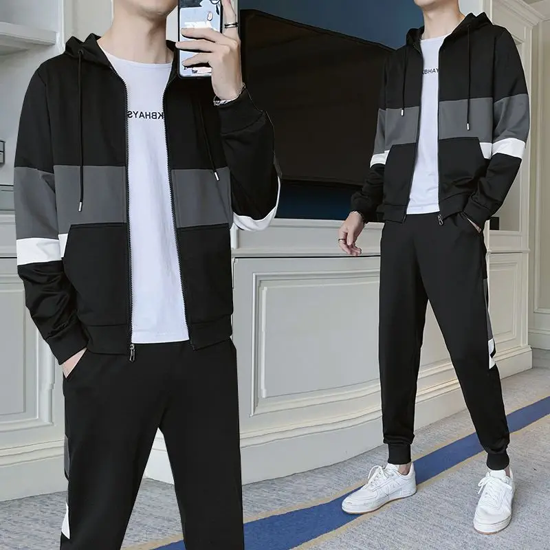 

New Spring and Autumn Hoodie Suit Men's Trousers Teenagers Leisure Running Three Bars Sports Suit Men's Two-piece Set X127