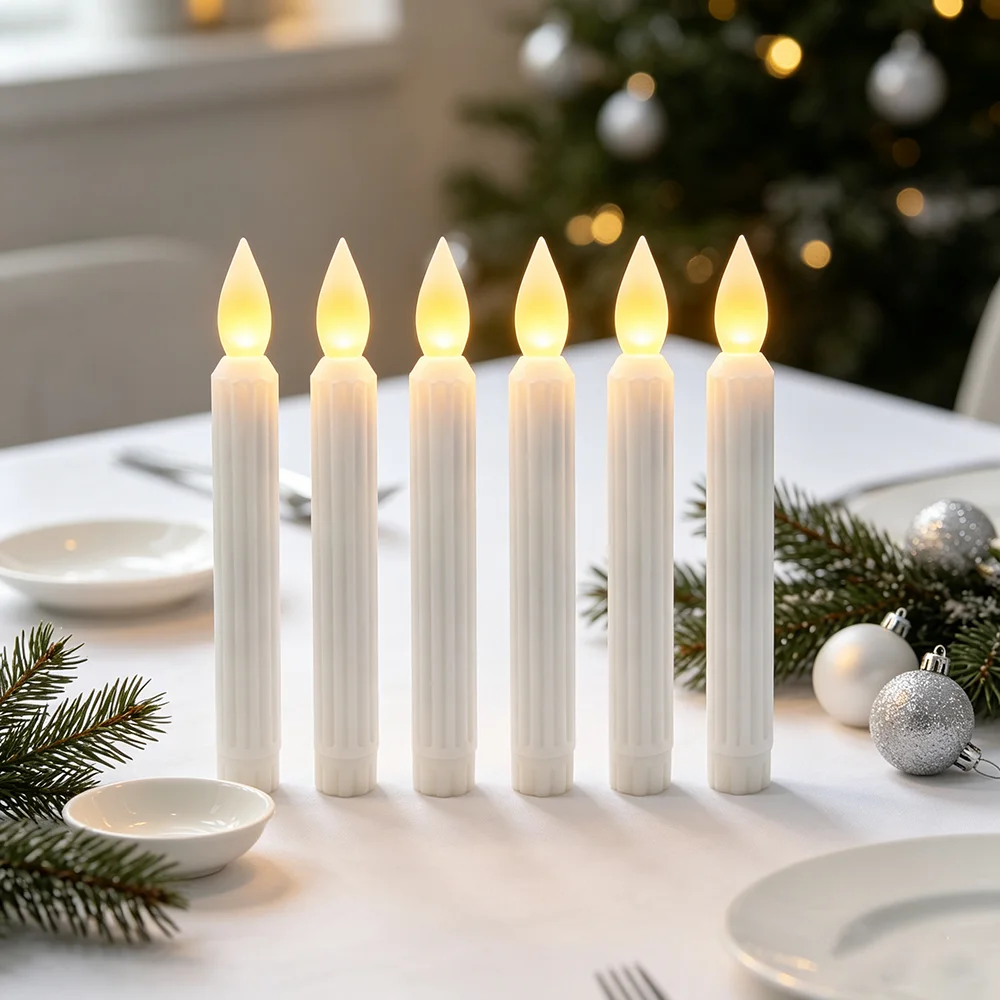 3-6pcs Vertical Bar Shaped Electronic Candles Flashing Warm White Light Christmas Birthday Wedding Dining Table Balcony Decor