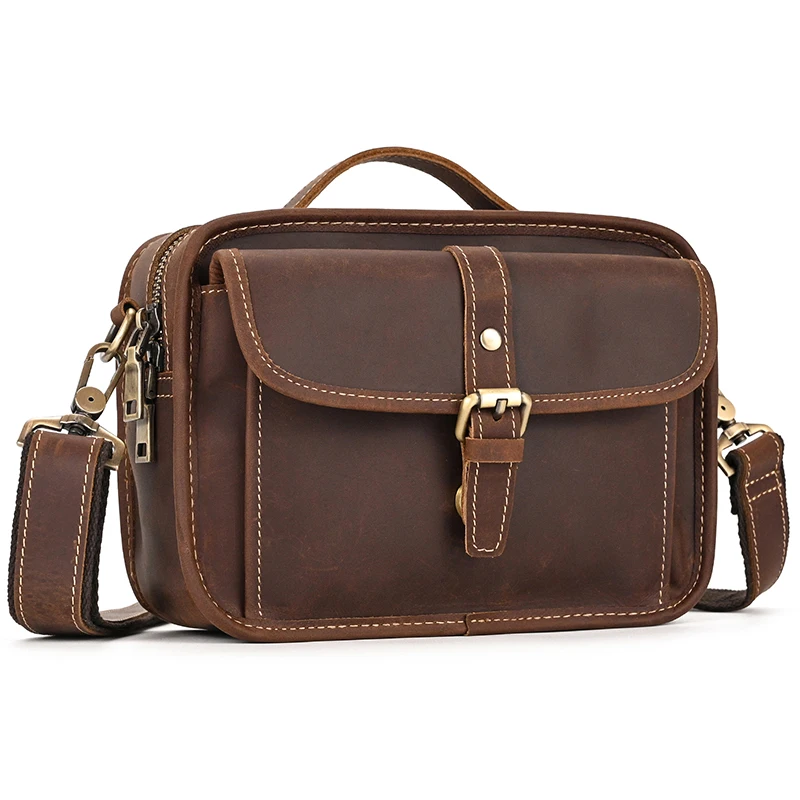Newsbirds Shoulder Bag Genuine Leather Small Crossbody Bag Outdoor Phone Pouch Bag Single Shoulder Sling Bag Leather Pouch