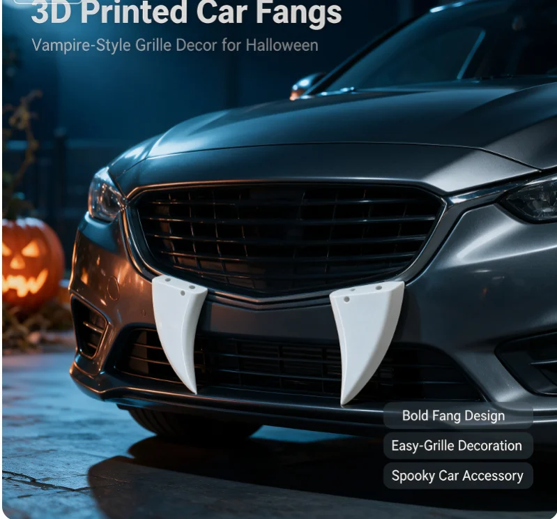 2Pcs Car Exterior Halloween Fangs Decor Realistic Monster Teeth Auto Ornaments Easy to Remove for Holiday Party Decor