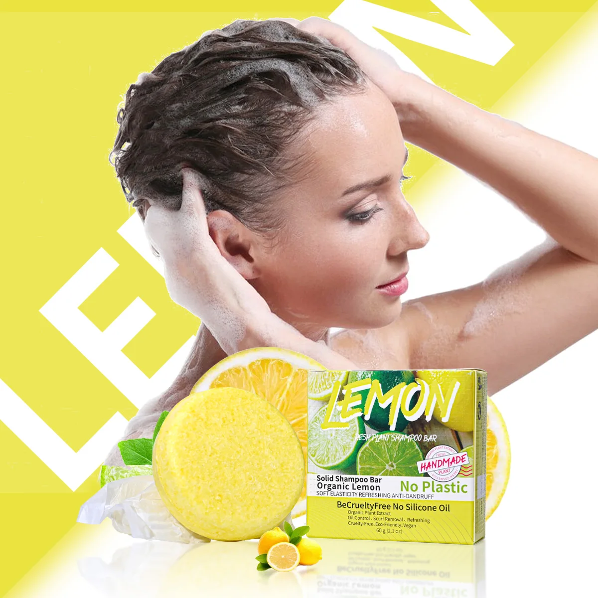 J + 60 جرام من زيت الليمون العطري المصنوع يدويًا يغذي فروة الرأس بلطف وينظف الشعر بعمق بزيت جوز الهند وزيت الزيتون الصلب