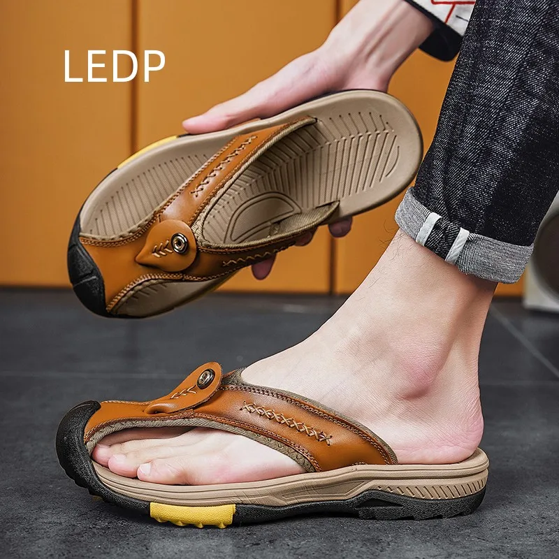 Men\'s Summer Sandals Fashion Baotou Top Layer Leather Casual Slippers  Flip Flops Lightweight Best Sellers In 2023 Products