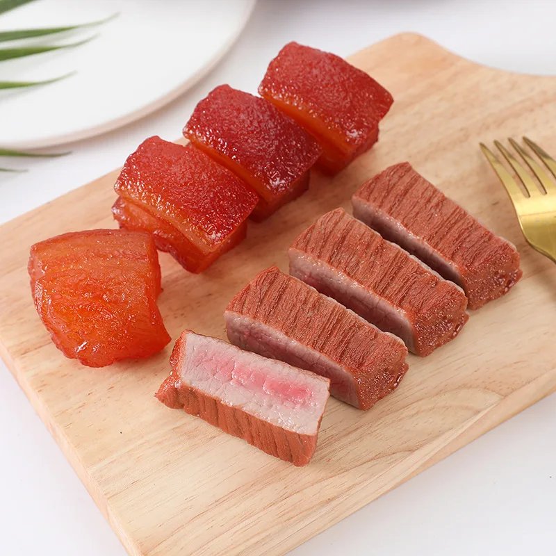 Artificial Foods Simulation Braised Pork Meat Product Model Fake Pork Belly Meat Dongpo Meat Pork Kid Toys 4pc/lot