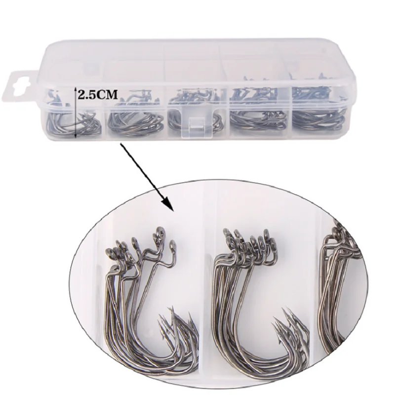 50pcs Crank Hook Set 8#-3/0 Fishing Hooks Saltwater Soft Worm Lure Wide Gap Offset Fishhook Jig Fish Hook For Carp Pike with Box