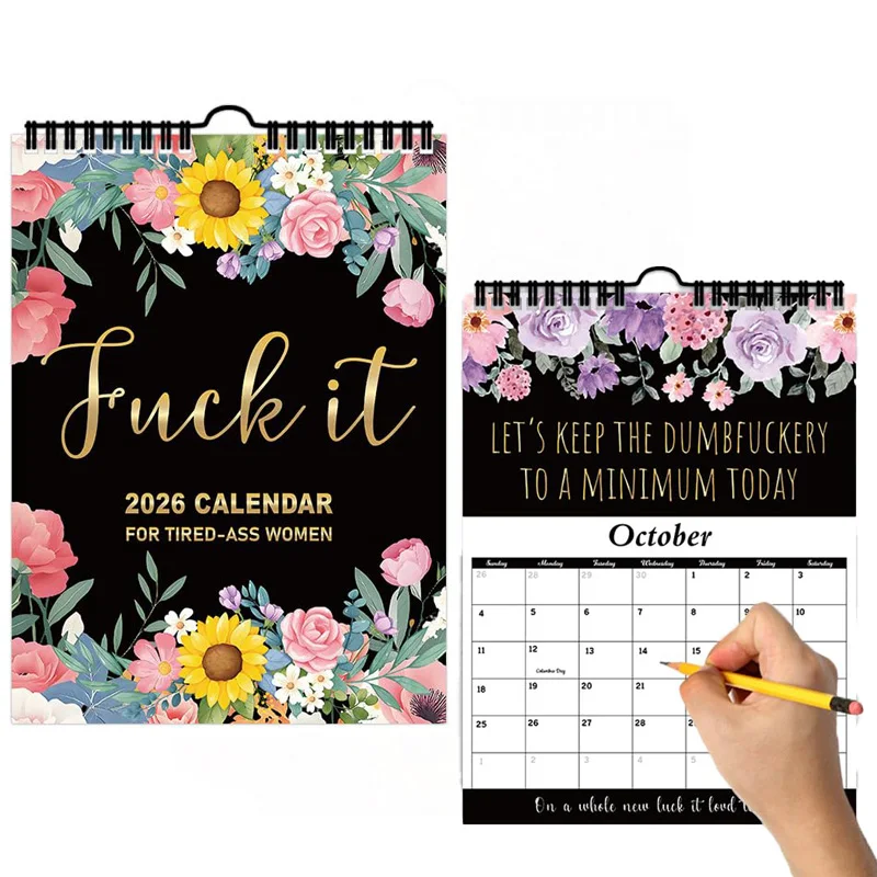 

Забавный календарь на 2026 года, женский настенный календарь для домашнего офиса, ежемесячный планировщик с кляпом, рождественский подарок, офисный декор