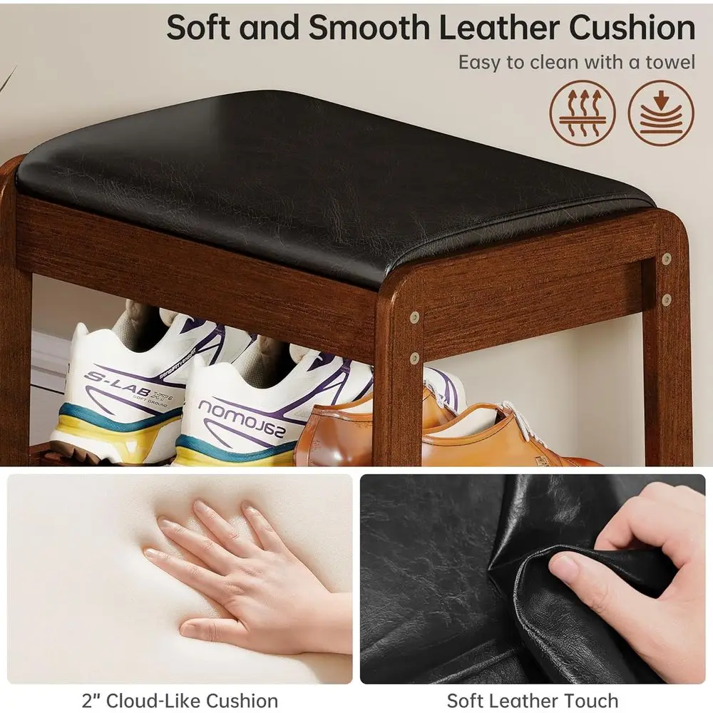 2-stufiger Schuhregal-Organizer aus Holz mit Kissen für Eingangsbereich, Schmutzfänger, Flur, Schrank und Haustür