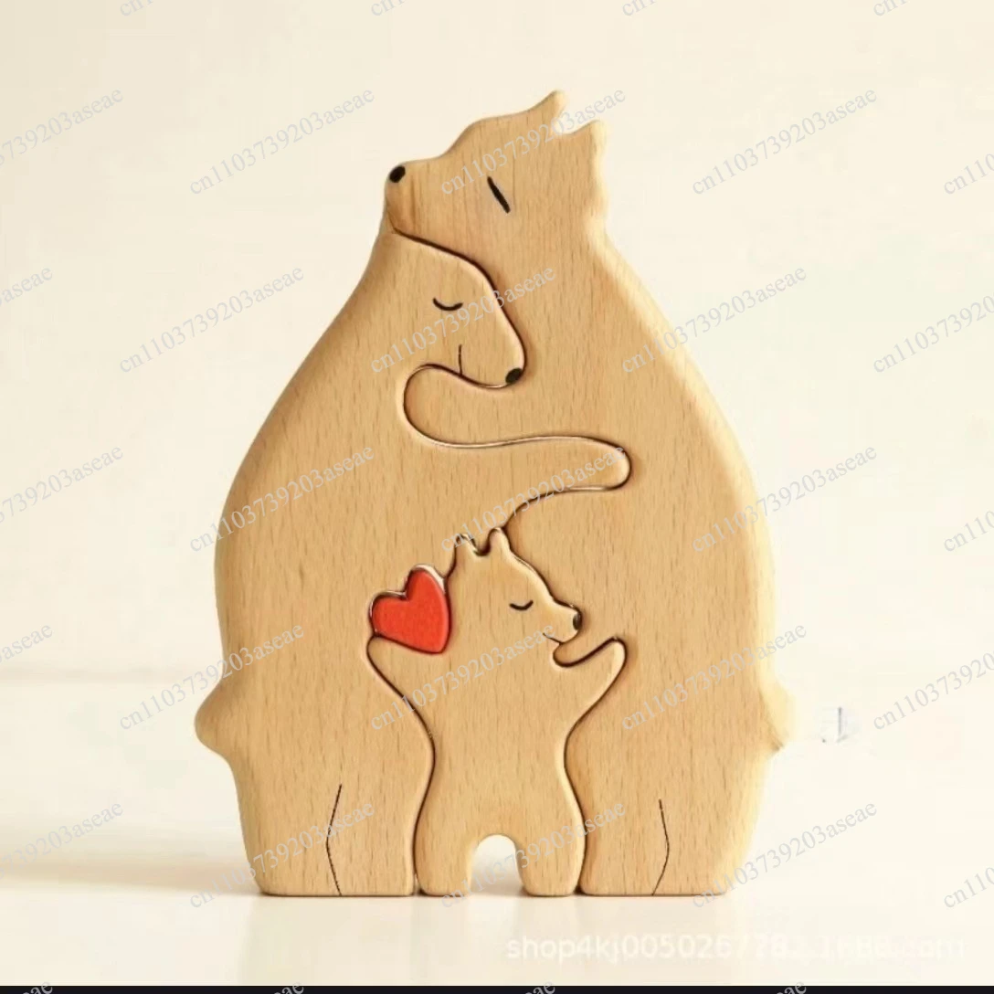 Wooden Puzzle Mother and Child Bear Set Craft Ornament DIY Mother's Day Gift