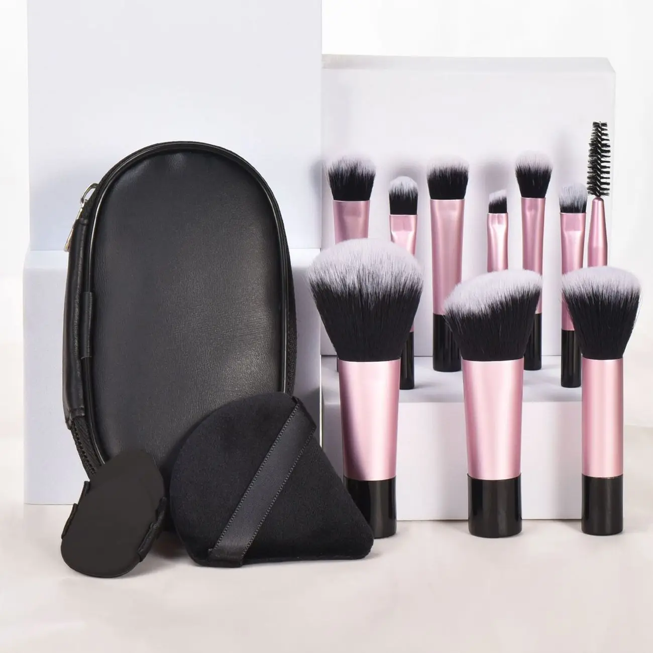 10 Pcs Makeup Brushes Set With 3 Pcs Powder Puffs Flat-Top Foundation Loose Powder Contour Multifunctional Soft Hair Beauty Tool