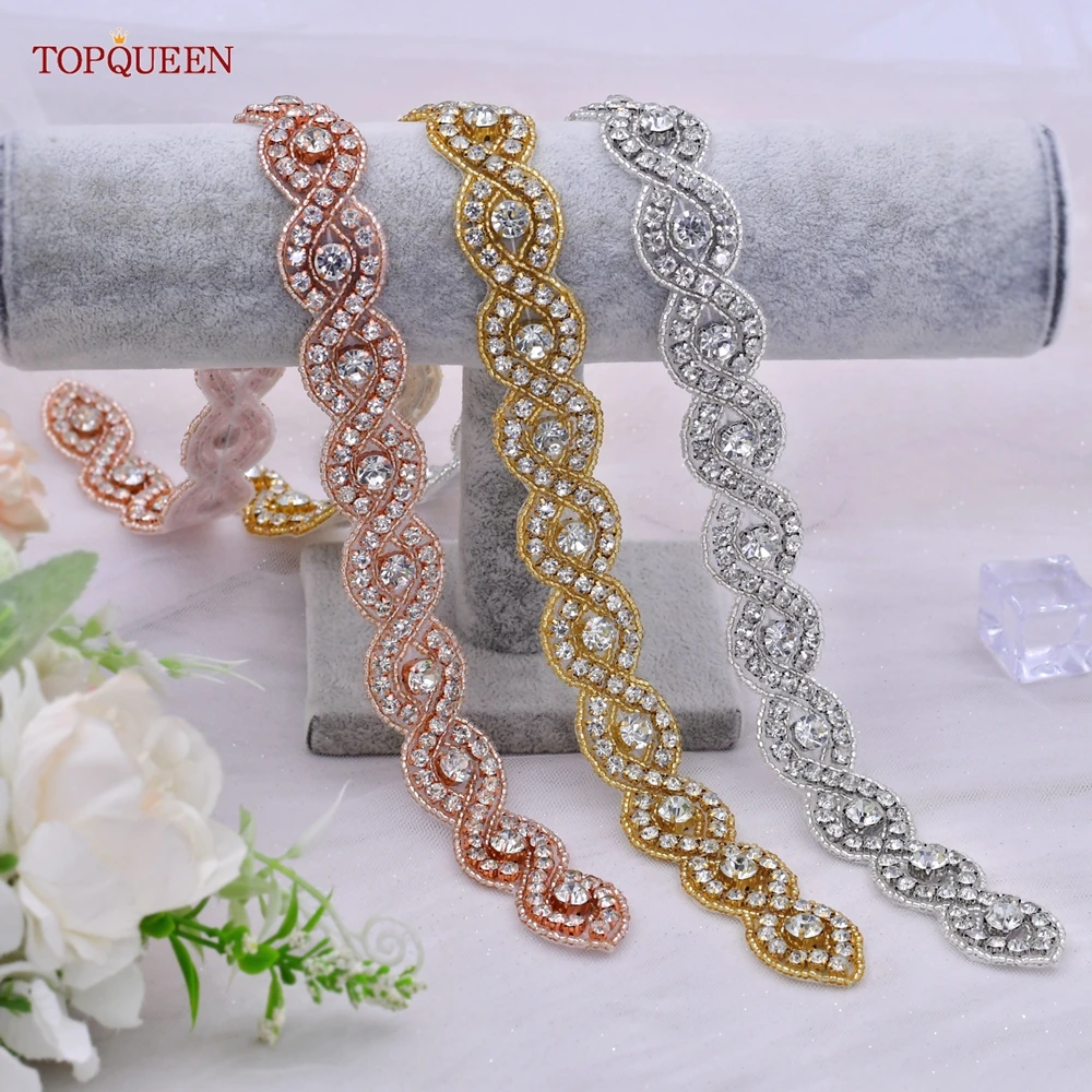 TOPQUEEN S28 Women Rhinestones Applique Luxury Handmade Bridal Belt Wedding Dress Bag Accessories Formal Evening Gown Decoration