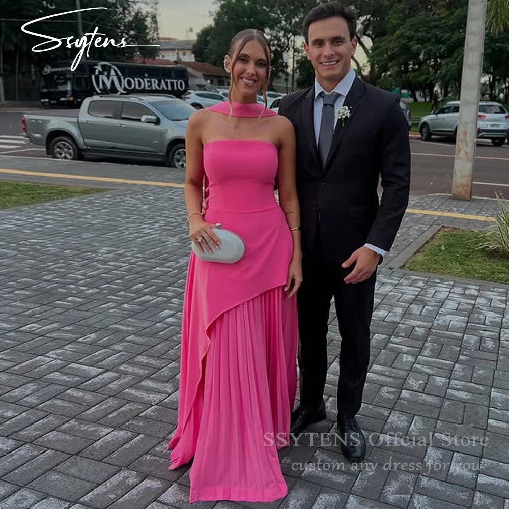 

SSYTENS Customized Pink Evening Dress Elegant Party Dresses Woman Floor Length Sleeveless Strapless Dresses for Formal Occasions