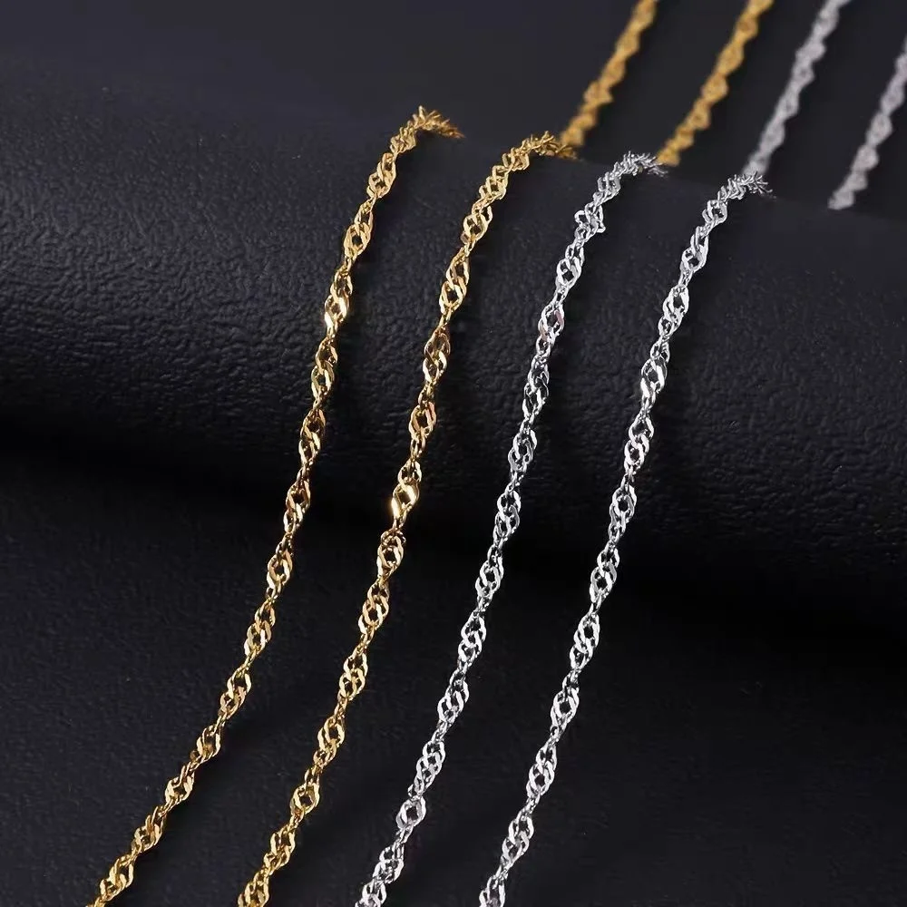 Hip-Hop Edelstahl Wasserwellen-Kettenhalskette Retro Goldfarben Herren Schlüsselbeinkette Schmuck Mode Titanstahl Accessoire – Detail 1