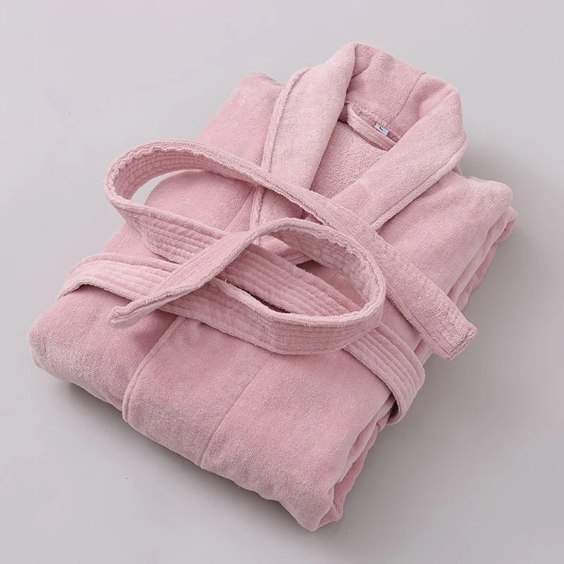 

Casual Nightwear Adult Terry Towel Robe Sleepwear Autumn Couple Kimono Bathrobe Nightgown Loose Home Wear with Pocket Belt