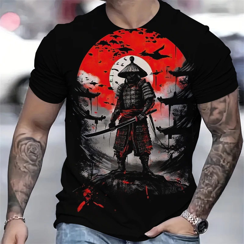 Harajuku Japanese Samurai Pattern 3D sport Quick-drying Breatha MenT-Shirt Outdoor Street Casual Fashion Children's Short Sleeve