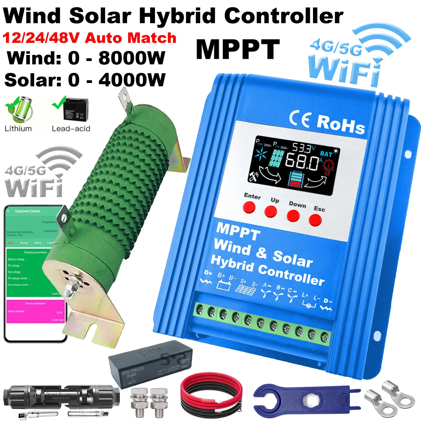 

12V 24V 48V 8000W Hybrid Wind Solar Charge Controller MPPT Wind Generator Solar System For Lifepo4 Lithium Lead Acid Battery