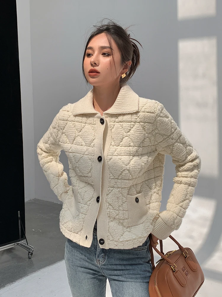 

LADY UNIQUE Camere Woolen Knitted ort Coat Spring New Sle Thiened Turn-down Collar Cardigan Ladies Faion Outerwear