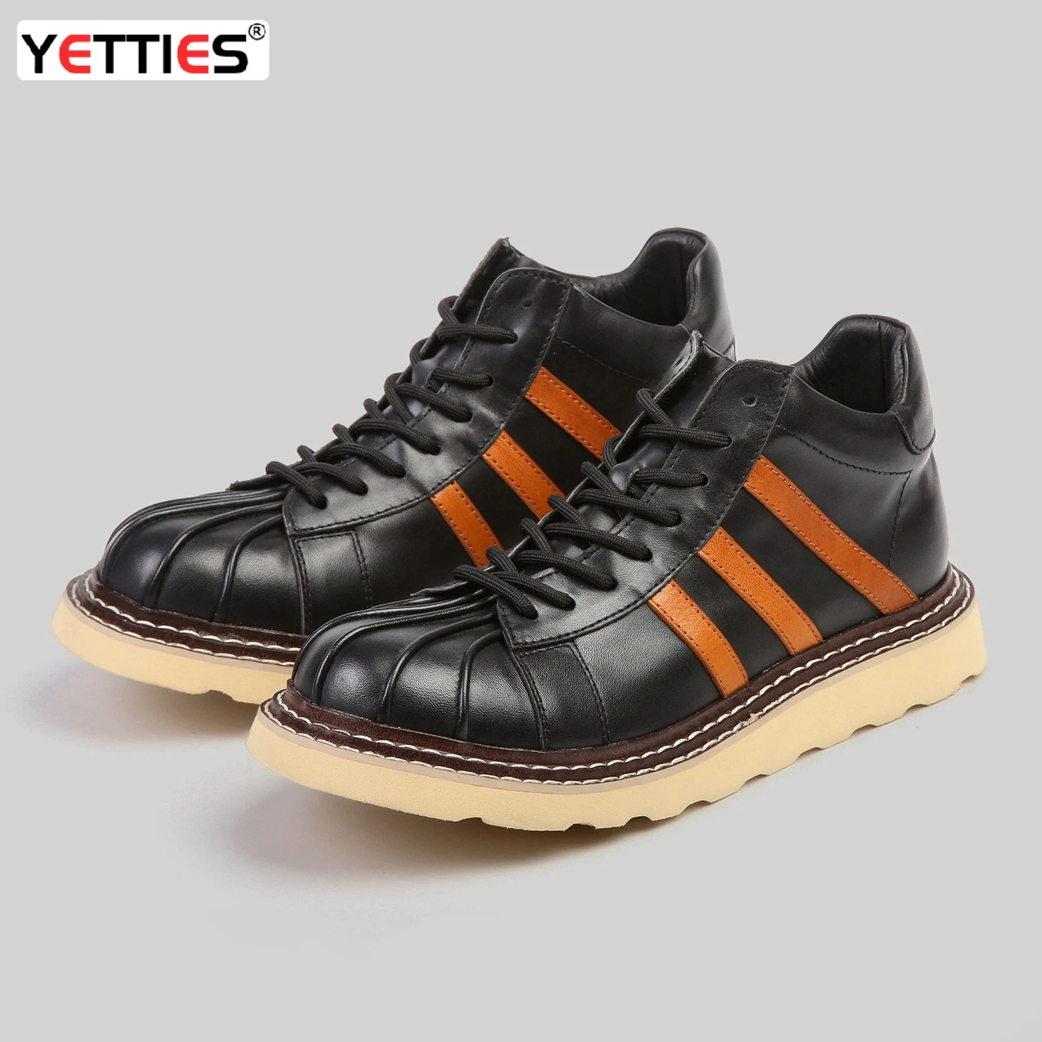YETTIES Herren Zweifarbige Combat-Arbeitsstiefel, Shell-Toe-Design mit Robuster Rutschfester Sohle & Thermofutter, Retro & Langlebig