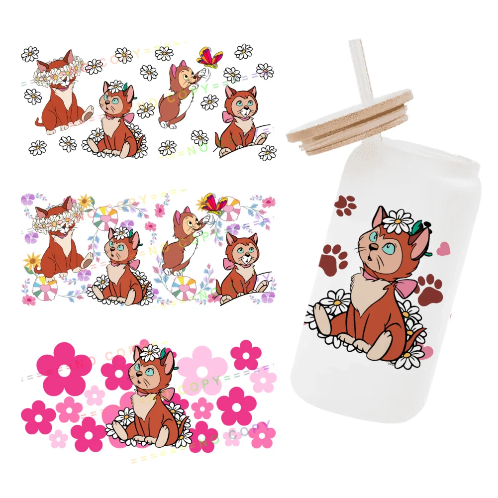 11x24cm 16OZ UV DTF Cup Wrap Stickers Disney Alice Dinah Cat Labels DIY Durable Waterproof Logo For Libbey Glass Can