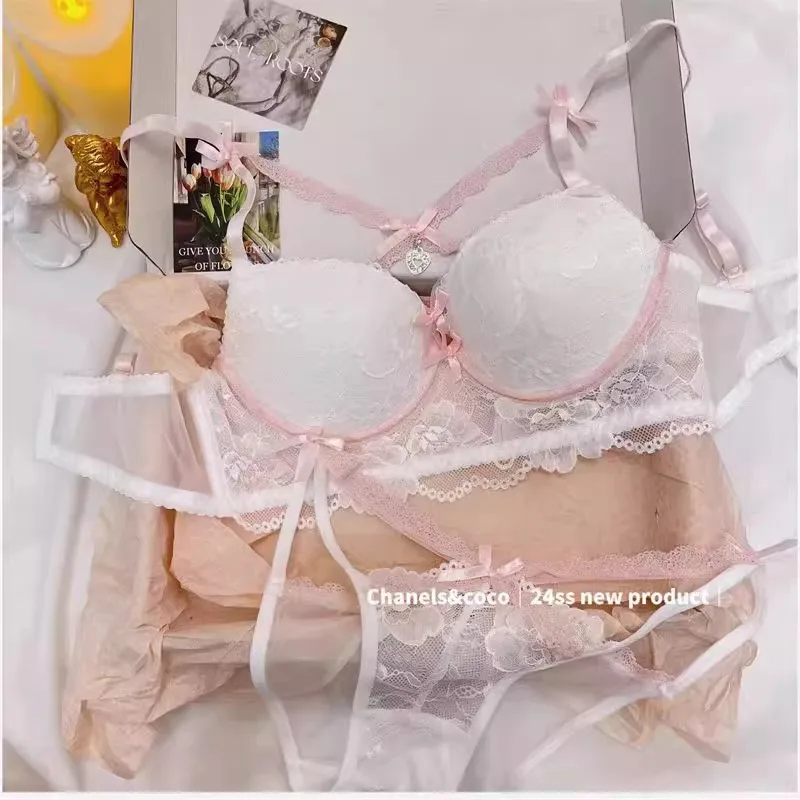 مجموعة ملابس داخلية MOYISU Kawaii على شكل قلب، نمط ملابس خارجية حمالة صدر من الدانتيل الأرجواني، محسن رفع الصدر Sml، بلوزة براليت بتصميم نقي مثير #2