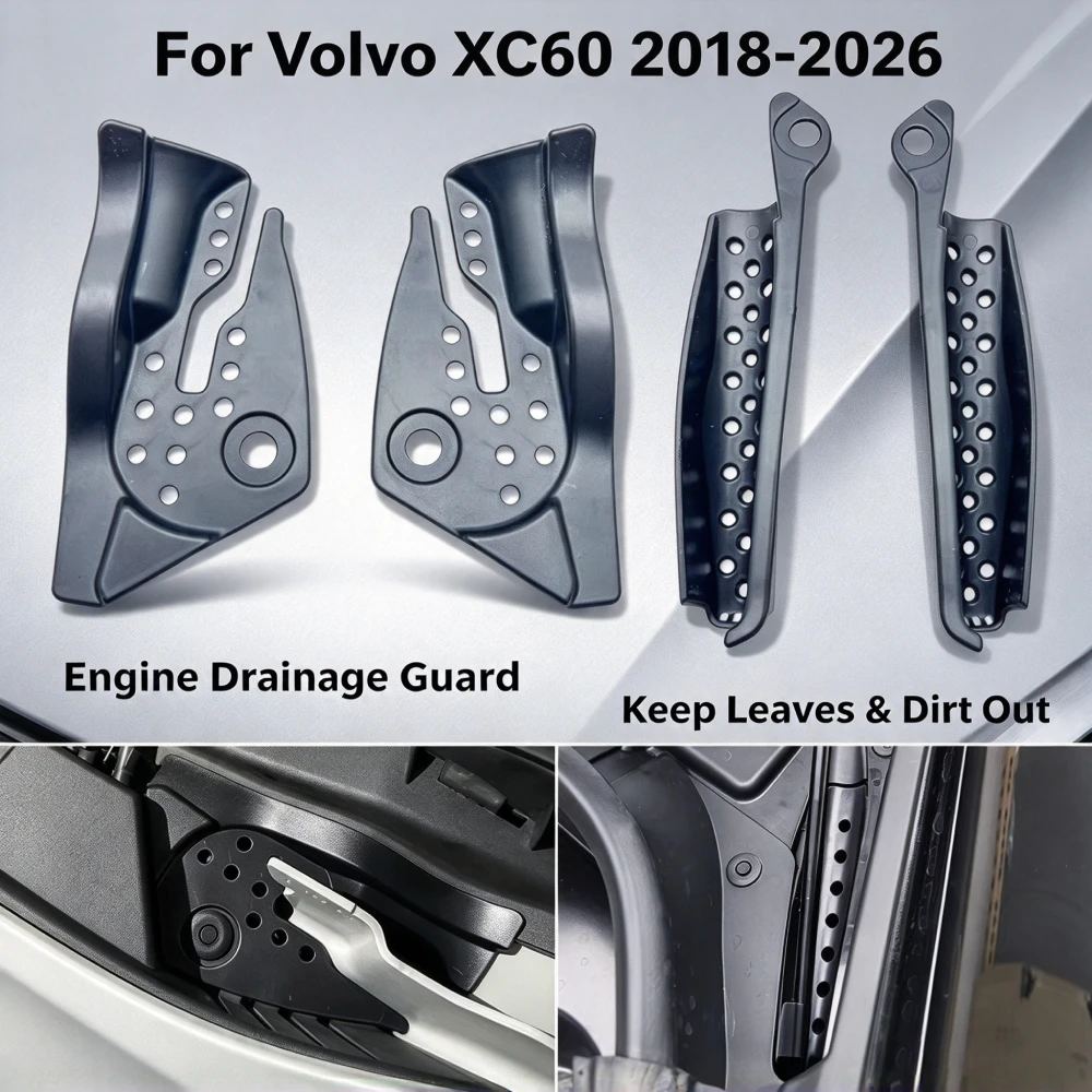 1 Set Rain Gutter Covers For Volvo XC60 2018-2026 Anti-leaf Debris Blocking Wiper Drain Retrofit Hood-drain Hole Accessories