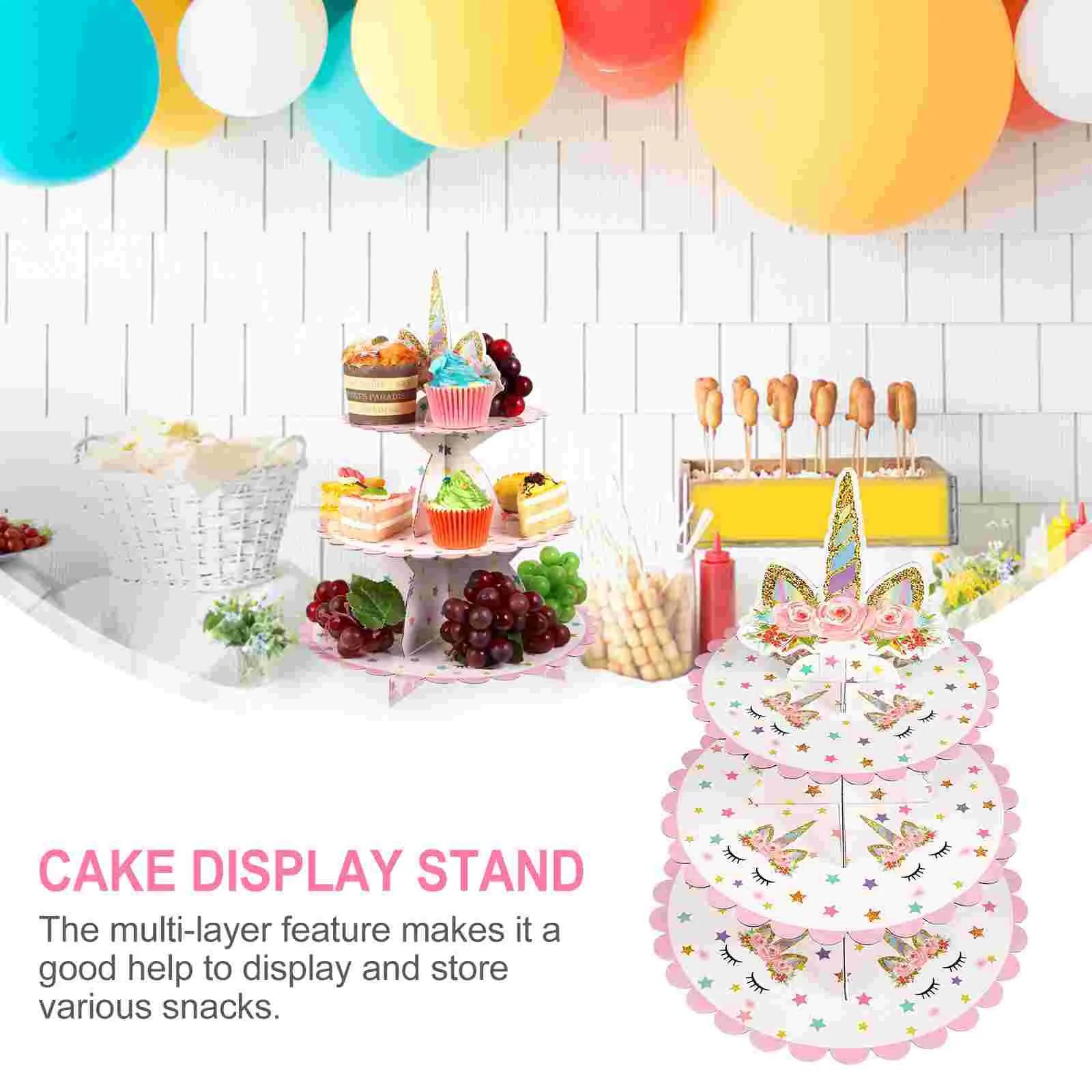 Three Tier Cake Stand Cupcake Display Fruit Storage Shelves Cartoon Decorative Tray Rack for Party Three-layer Paper