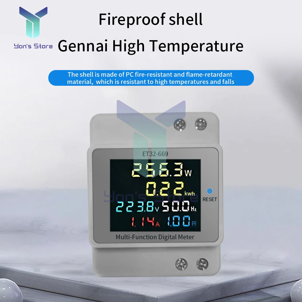 Высокоточный ваттметр переменного тока 40-300 В 100 А, монитор мощности для крепления на DIN-рейку с ЖК-экраном для измерения использования электроэнергии