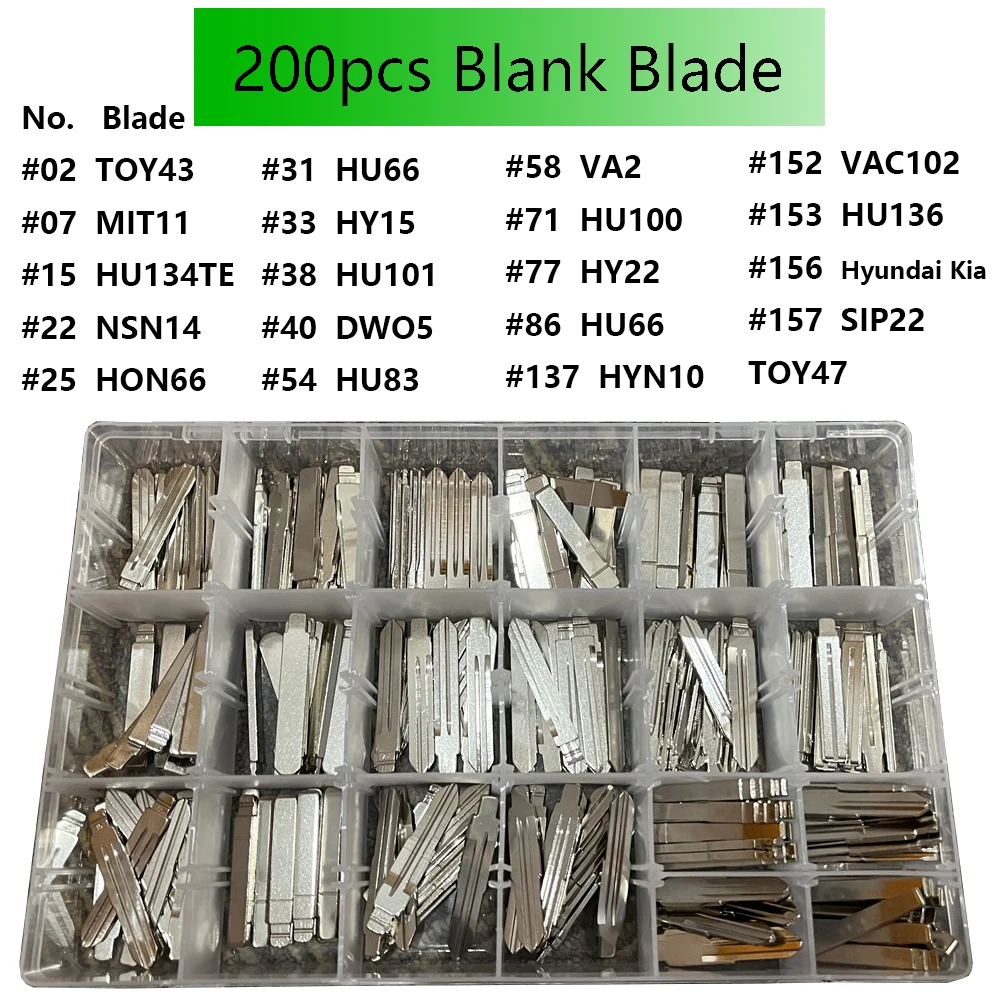 

200pcs/Lot Uncut Car Key Blank Blade KD VVDI Xhorse Remote Key Blade for KD900/KD-X2 with 200pcs 1.6mm Pins Car Sticker Logos