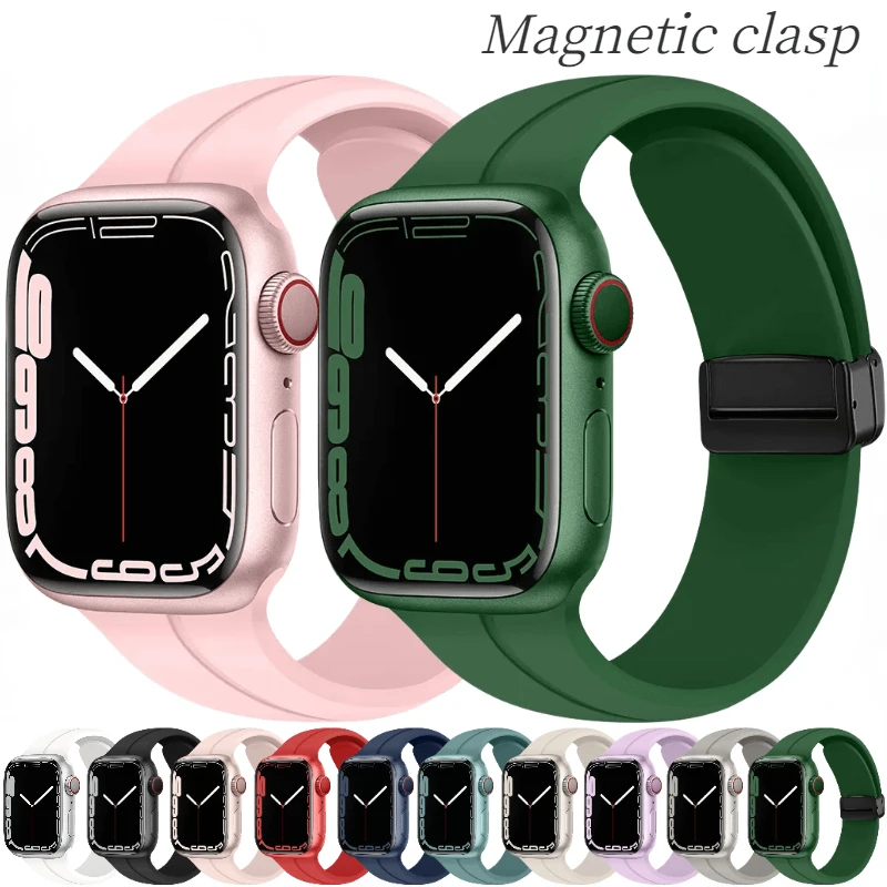 

Silicone Strap For Apple Watch Ultra/2 49mm 10 42mm 46mm 9 8 7 45mm 41mm Magnetic bracelet band iWatch 6 5 4 3 SE 44mm 42mm 40mm