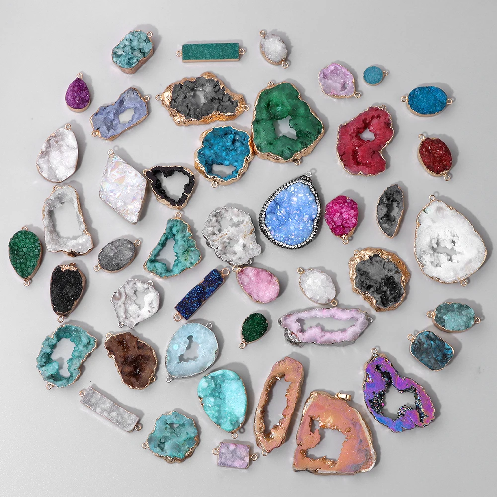1pc Natural Crystal Quartz Druzy Stone Connector Pendant Irregular Charms DIY For Necklace Bracelet Jewelry Making Accessories