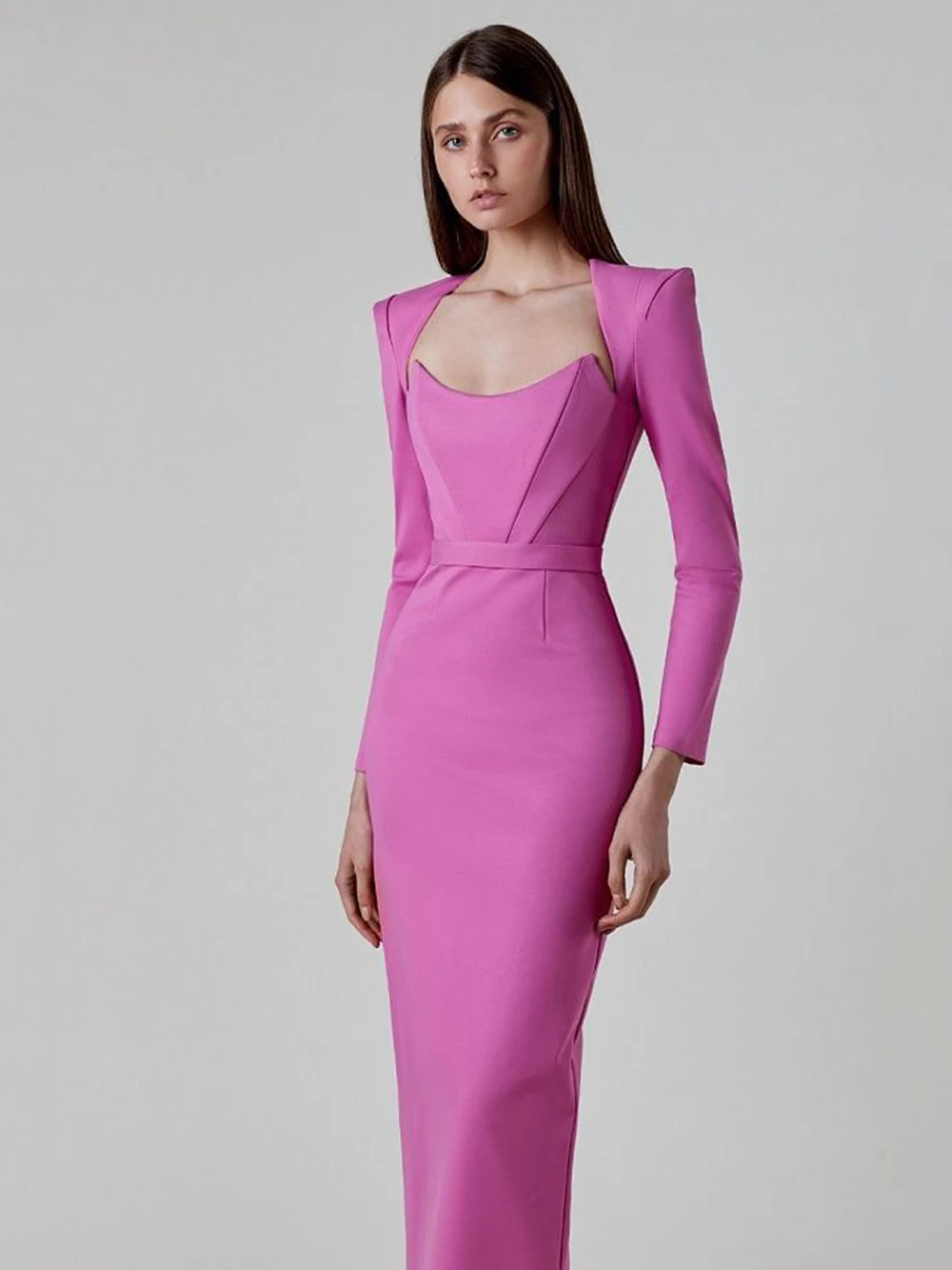 3 Colors Women Winter Sexy Long Sleeve V Neck Pink Black White Midi Bandage Dress 2023 Elegant Evening Club Party Dress