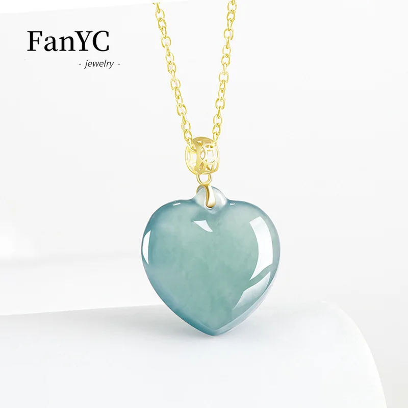 Natural Grade A Jadeite Blue Water Heart-Shaped Pendant Exquisite and Stylish Ice-Type Jade Necklace A Festive Gift for Women