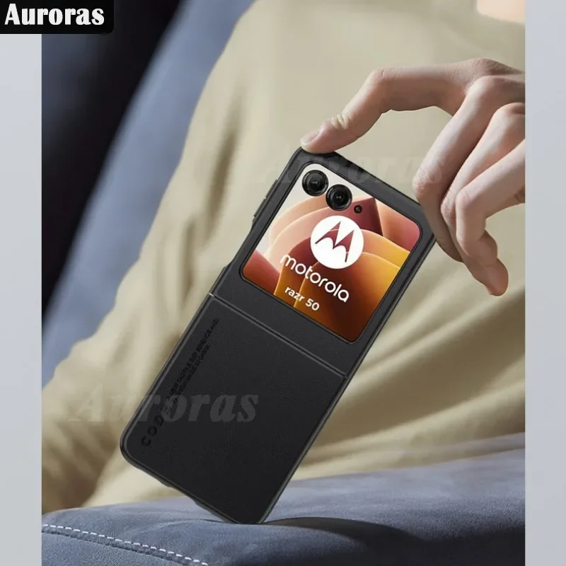 Skinlee für Moto Razr 50 5g Fall einfarbig Leder weichen Rand stoß feste Abdeckung für Moto Razr 50 Ultra 5g Rücken gehäuse