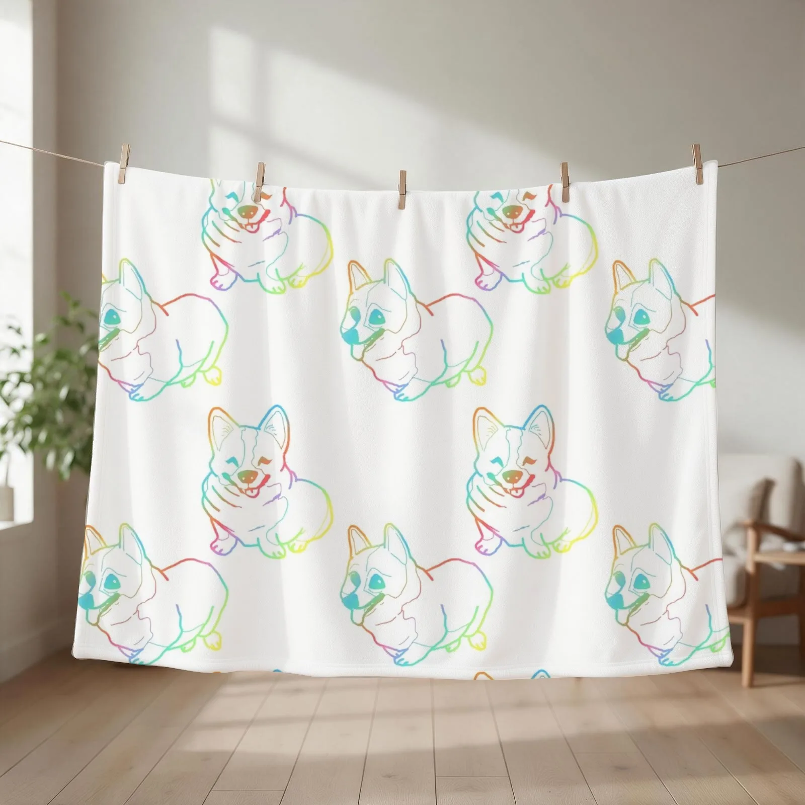 Holographic fat corgi magnet pattern Throw Blanket decorative Thin Sleeping Bag Beach Blankets
