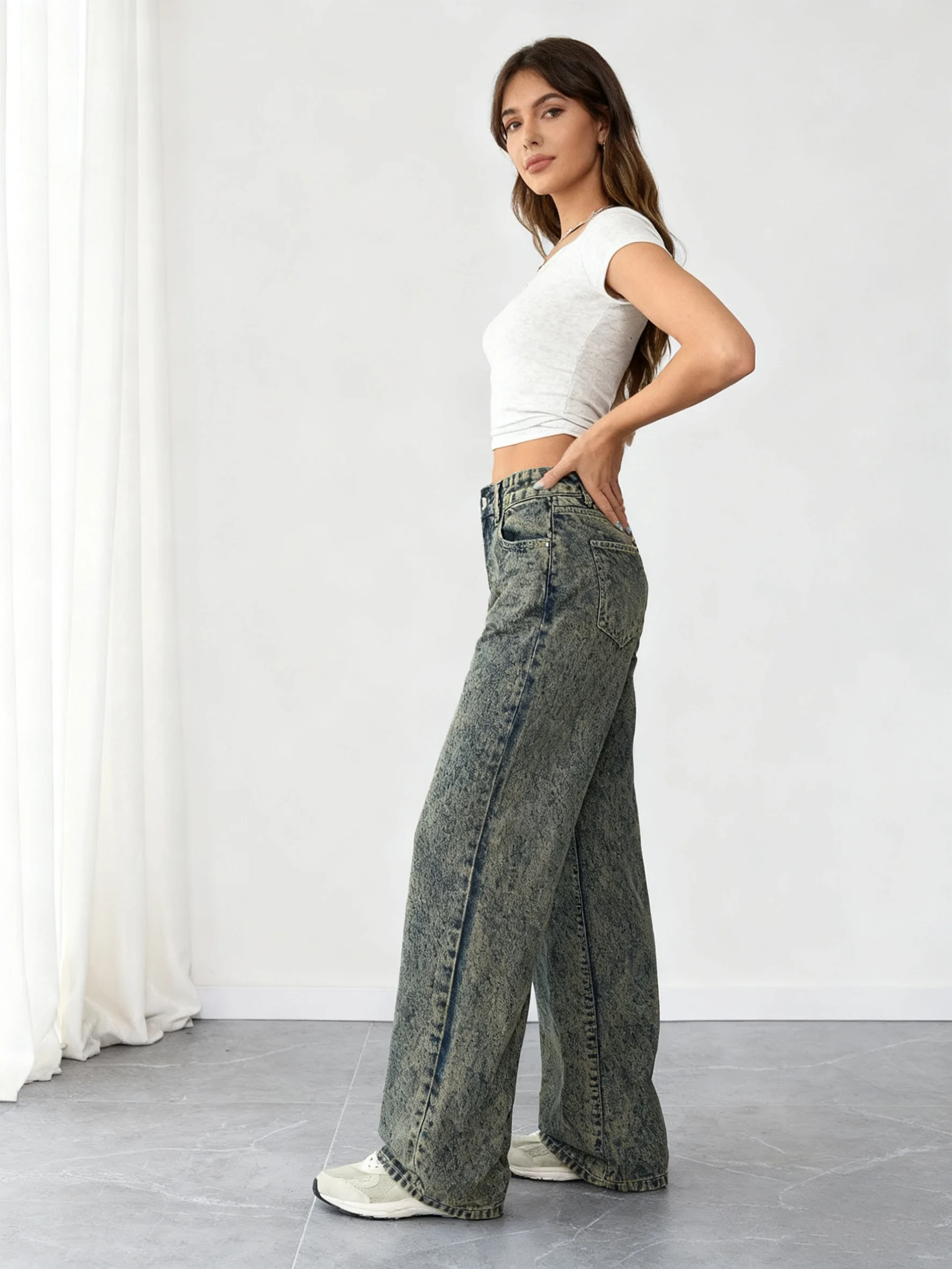 กางเกงยีนส์ทรงหลวมสไตล์วินเทจ Y2K สำหรับผู้หญิง เสื้อผ้าลำลองแนวสตรีท