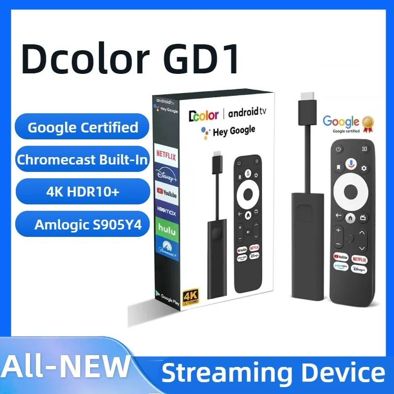 Całkowicie nowy Dcolor GD1 Google TV 4K Stick TV Box ATV Certyfikat Google Netflix Licencja Chromecast Wbudowany asystent Google 4k HDR