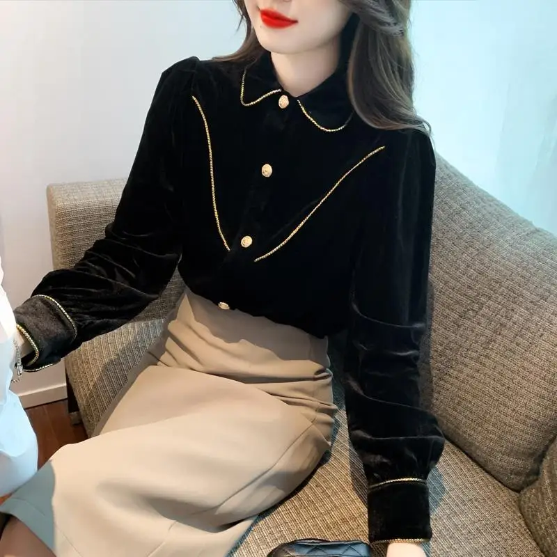 

Stylish Versatile Autumn New Arrival Collar Velvet Shirt for Women