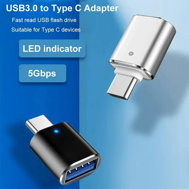NNBILI 1-5pcs USB 3.0 To Type C Adapter LED OTG To USB C Male To USB A Female Connector For HUAWEI Samsung Xiaomi POCO Adapters