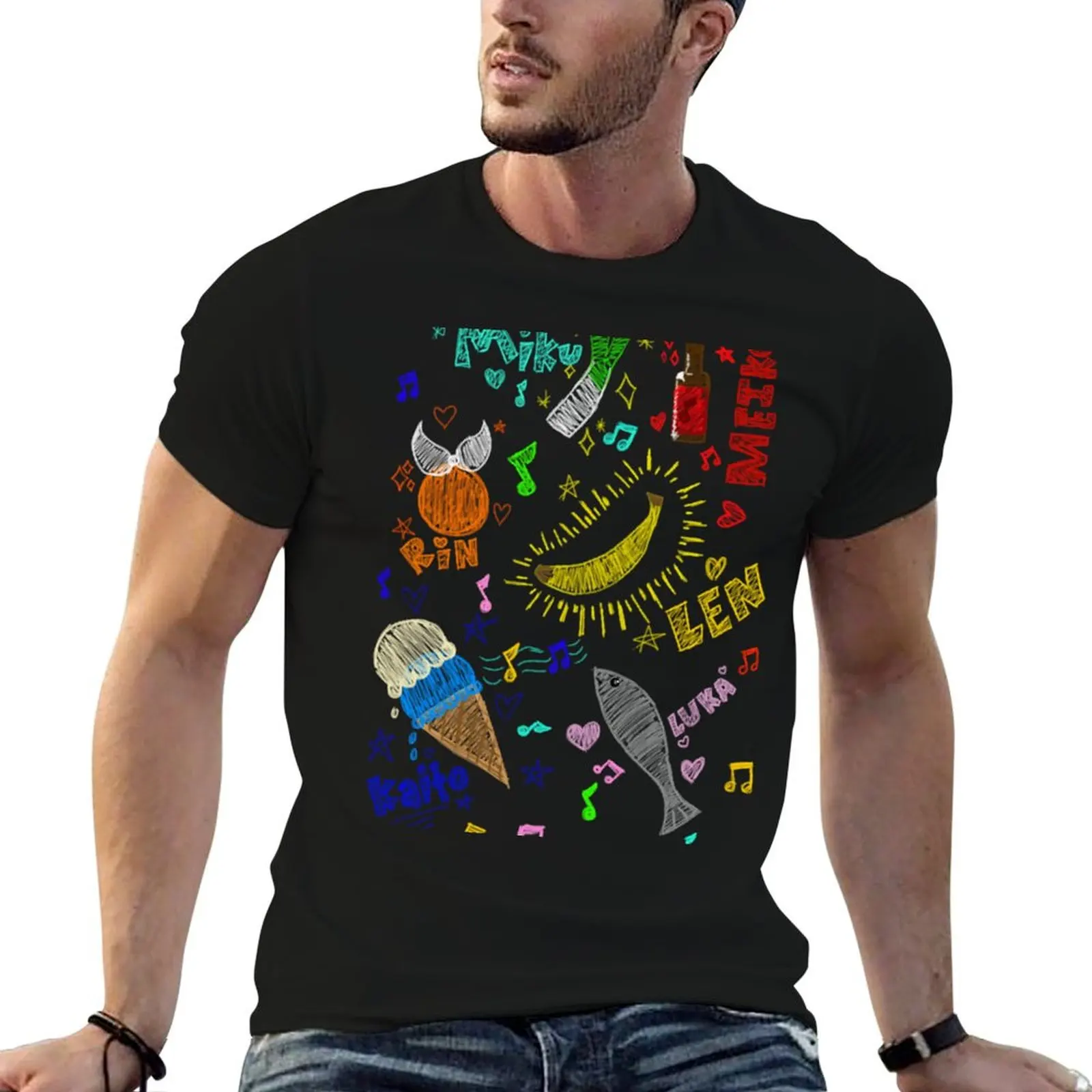 vocaloid-scribbles-tシャツ-tシャツマンプレーンプリントtシャツ男性用tシャツ男性用コットン面白いtシャツ