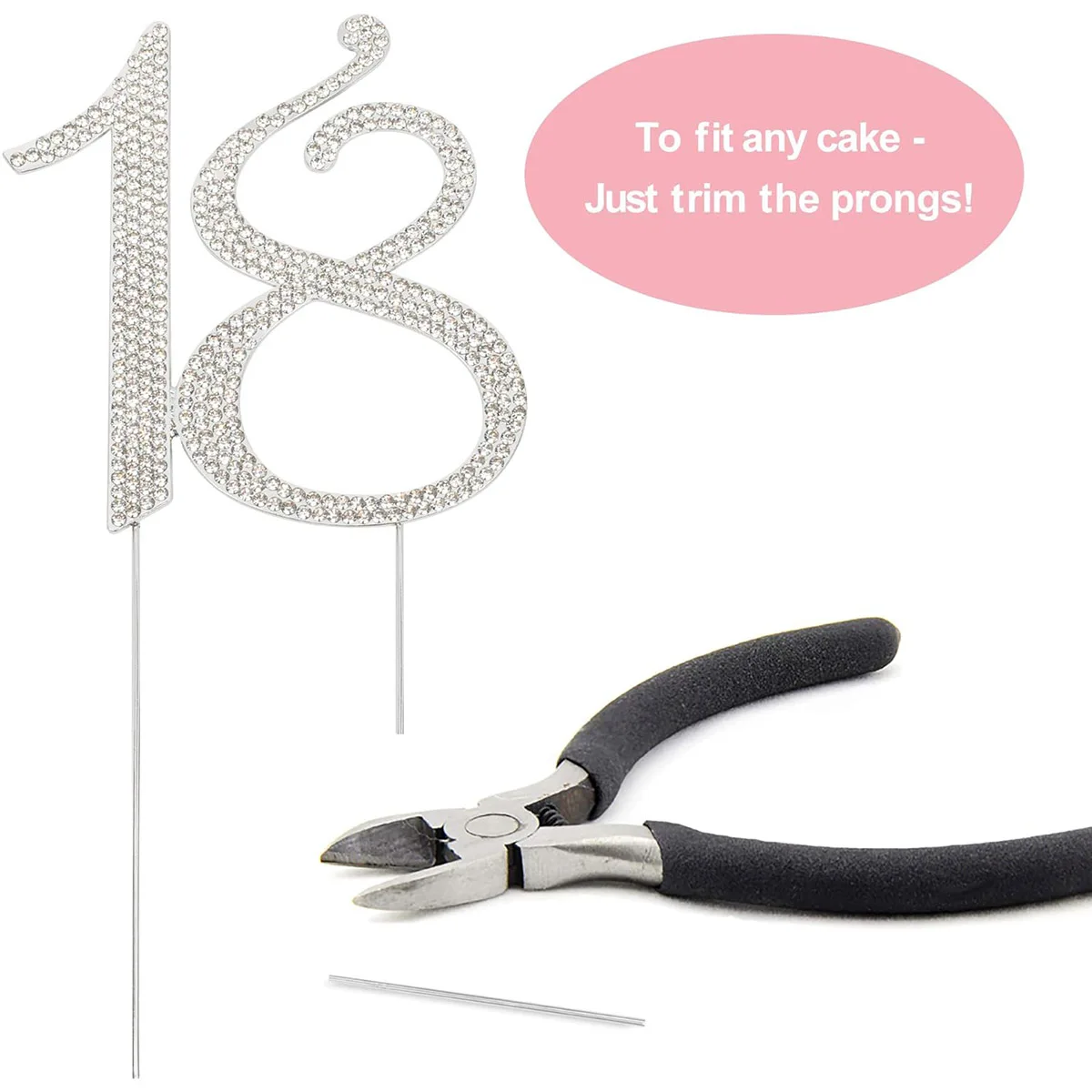 18 Cake Topper - Premium zilver metaal - 18e verjaardagsfeestje Glinsterende strassdecoratie maakt een geweldig middelpunt