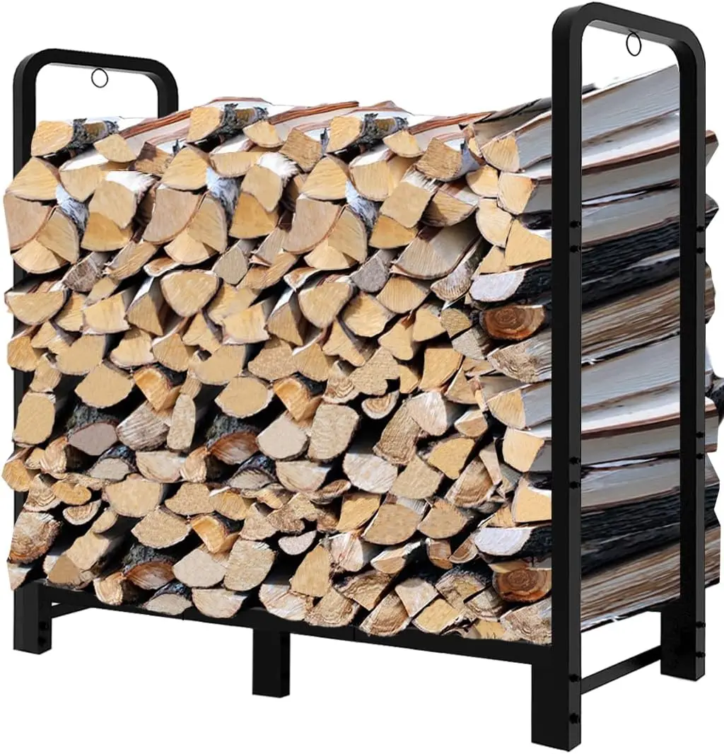 

4ft Firewood Rack Adjustable Log Holder for Indoor Outdoor Storage, Heavy Duty Steel, Black