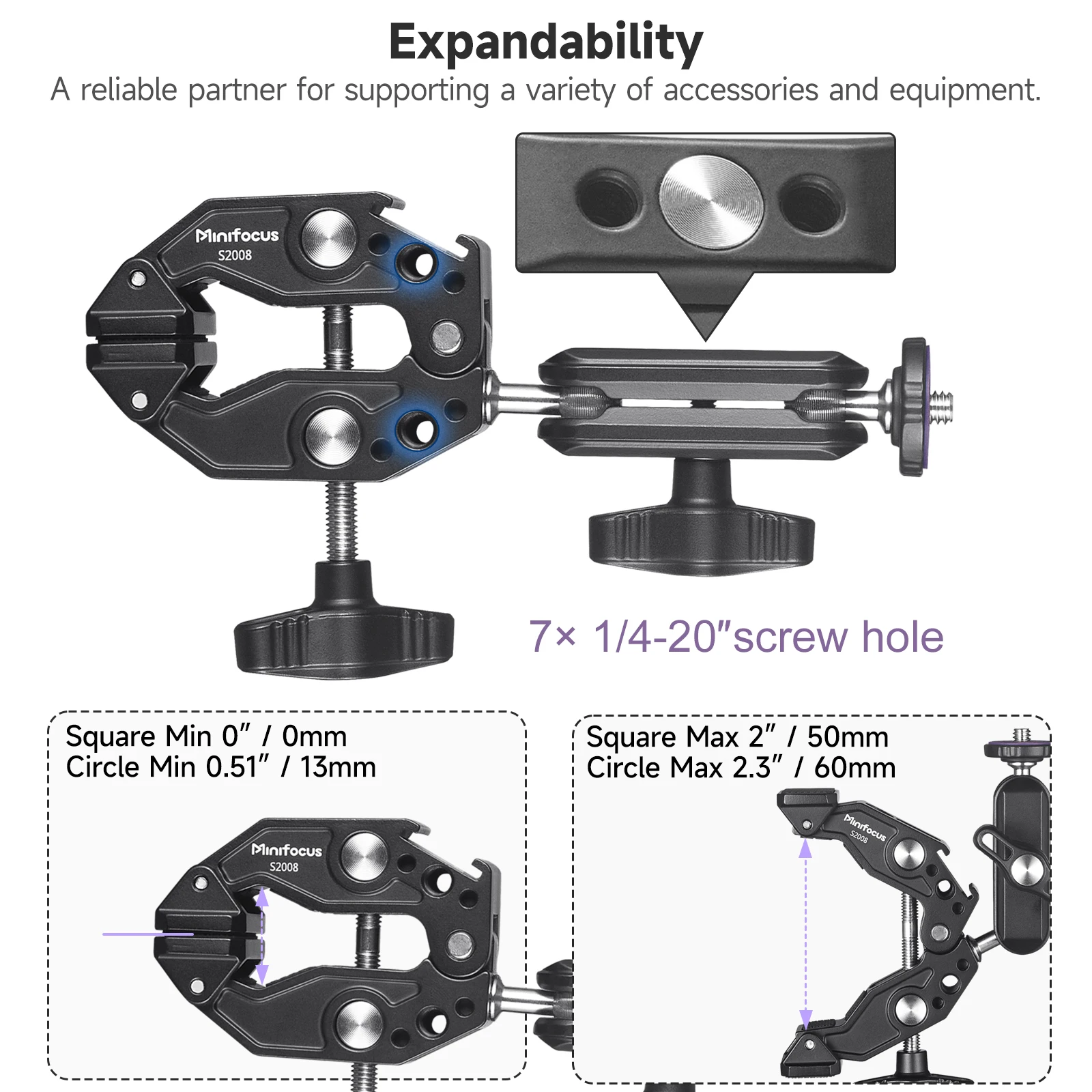 Super Clamp Camera Clamp Mount Monitor 360° Ballhead Magic Arm Double Ball Head Adapter for Canon Nikon DSLR Camera/Gopro/Light