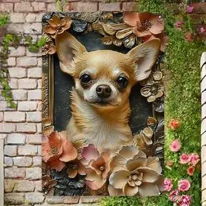 YNLLOOFA Charmant Chihuahua & amp; Art mural en métal floral – Facile à accrocher pour la maison, le café, parfait pour toute pièce