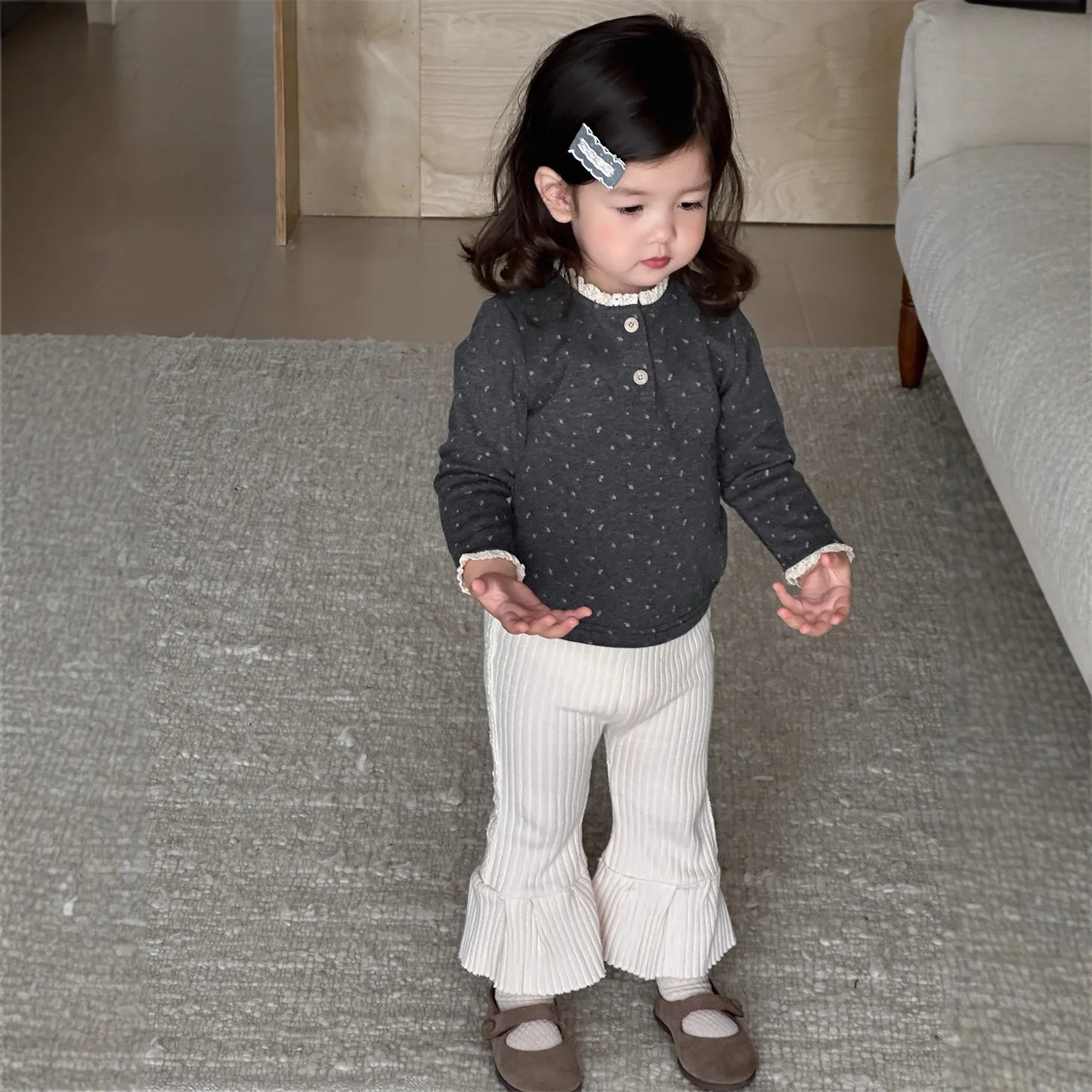 Two-piece Set Baby Doll Top Lace Collar Leggings Grils Children Autumn New Korean Loose Casual Sweet Fashionable Comfortable