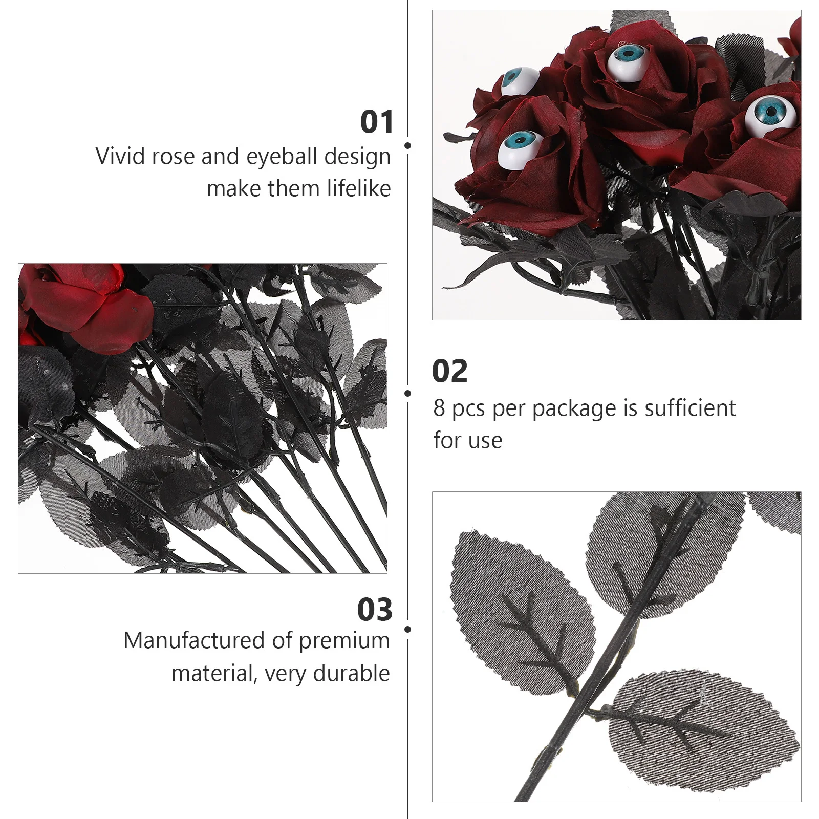 

8 PCS Party Decorations Arrangements Halloween Faux Rose with Eyeballs Flower