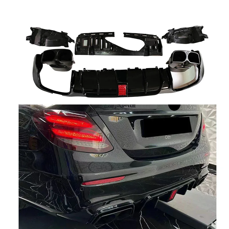 For Benz E Class W213  Rear Bumper Diffuser Spoiler Lip Trunk Wing Body Kit Splitter Cover Trim Exhaust pipe tailpipe