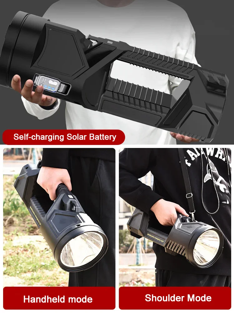 Extra Large Flashlight 22/27/38.5cm Outdoor Solar Flashlight Rechargeable Searchlight Long Range Carry Super Bright  Flashlight