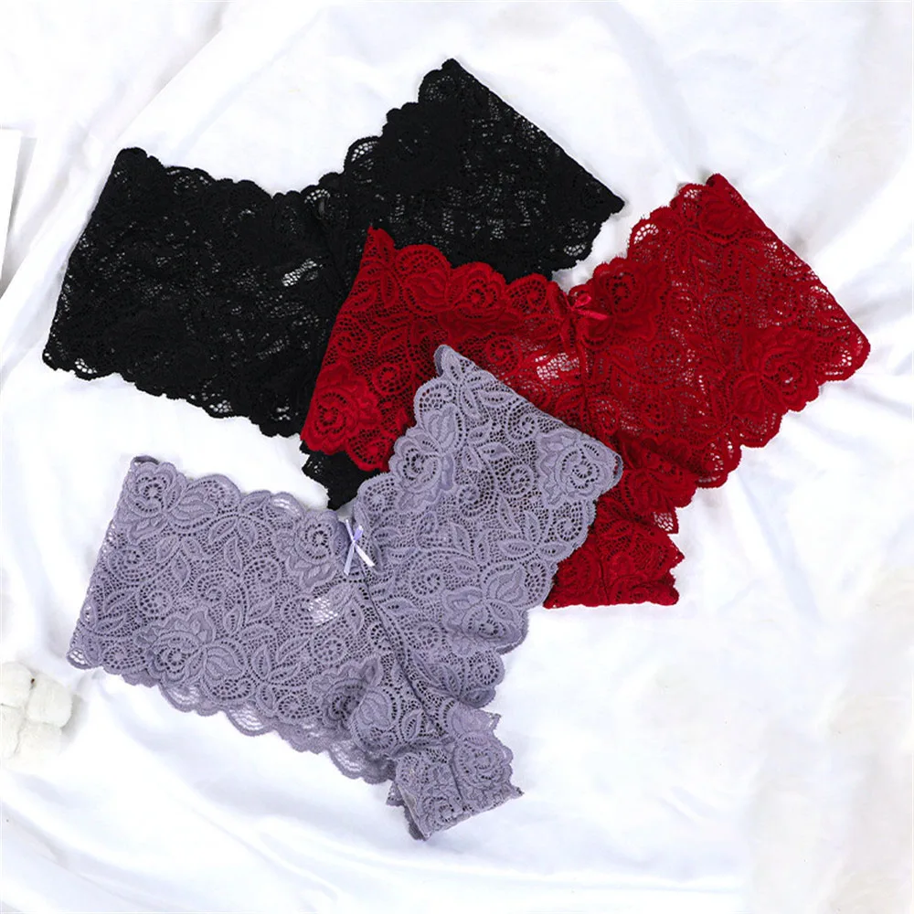 3PCS/Set Sexy Lace Seamless Cotton Brazilian Panties Women Ribbed Intimates Breathable Panties Low Waist Female Cotton Underwear