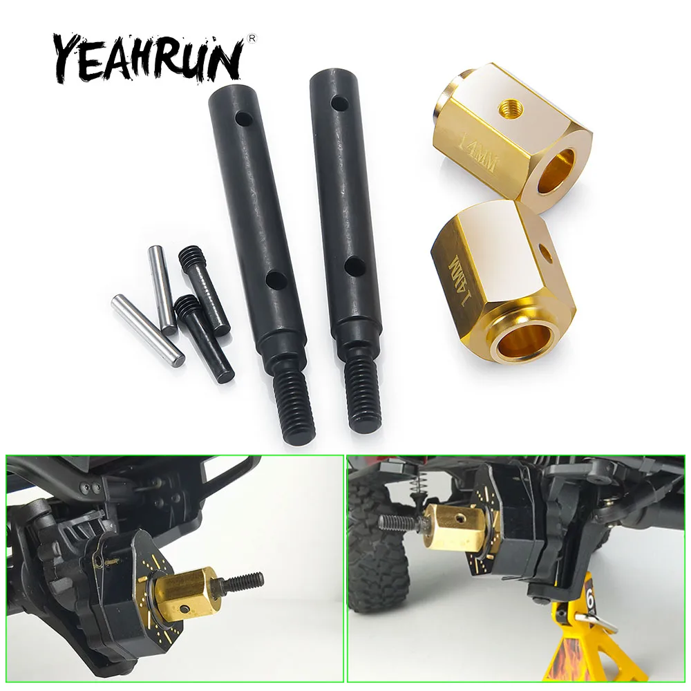 YEAHRUN Metal Portal Axle Stub Drive Gear Shaft + 14mm Wheel Hex Hub Extended Adapter do TRX-4 Bronco 1/10 RC Car Parts