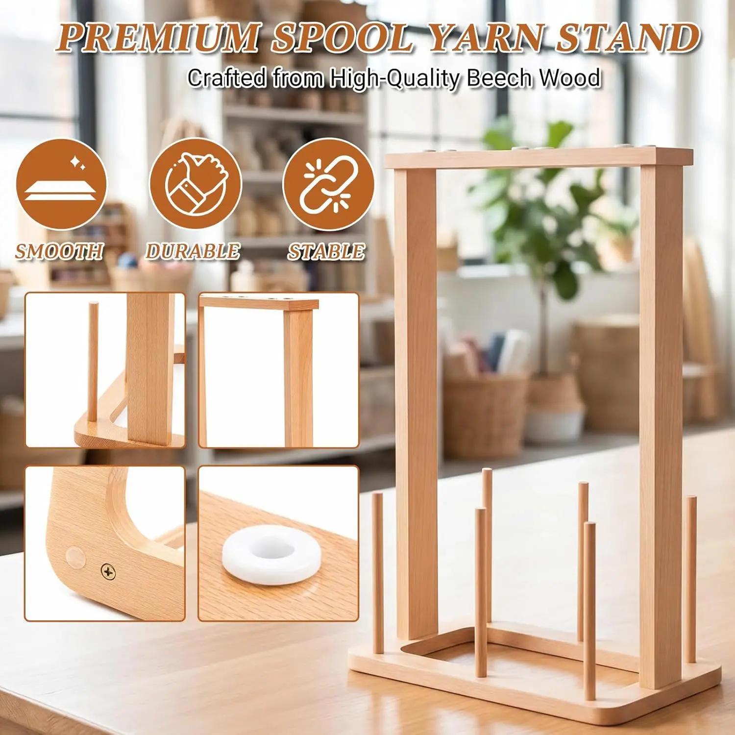 Wooden Yarn Holder Tabletop Spool Yarn Frame, Wool Yarn Stand, Knitting Tools Storage Rack, Gift for Knitting Enthusiasts
