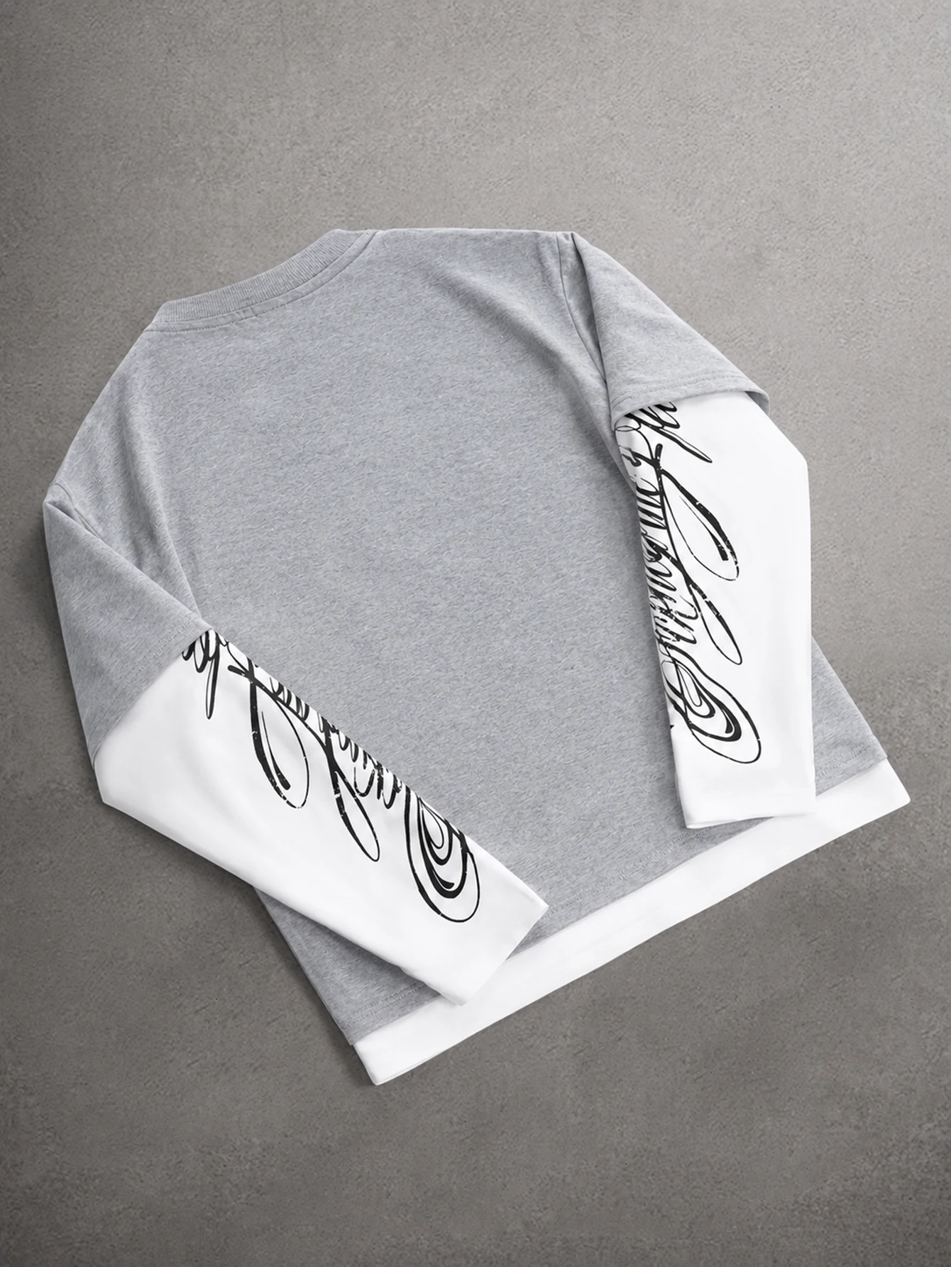 Herren- und Damen-T-Shirt mit Langen Ärmeln, Zweiteiliger Optik, Stern-Logo, Kursivdruck, Mehrlagiger Rundhalsausschnitt, Y2K Hip-Hop Streetwear, Oversized-Top – Detail 9
